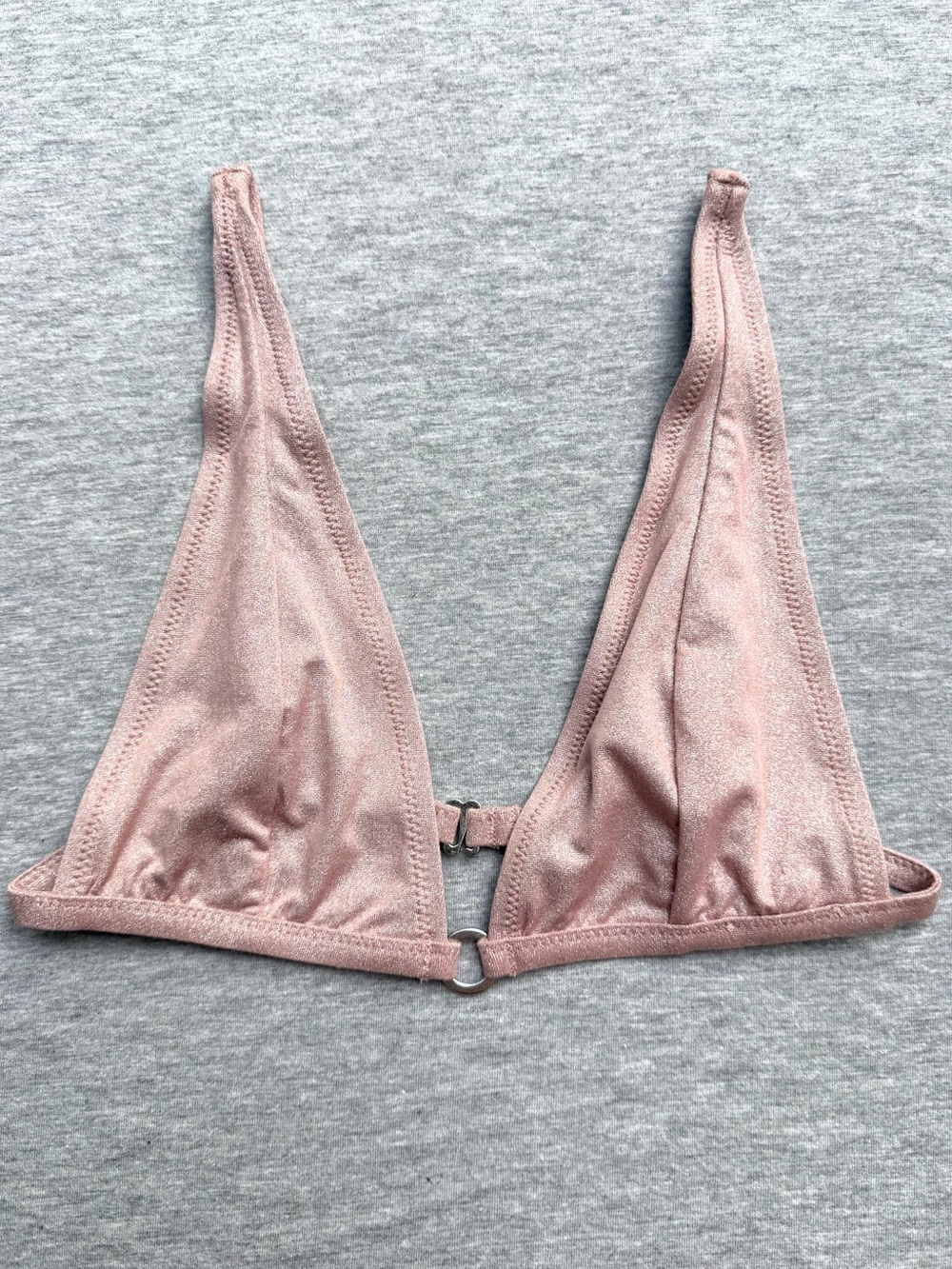 Fleur du Mal Metallic Pink Triangle Bikini Top Ring Detail Swim Size S